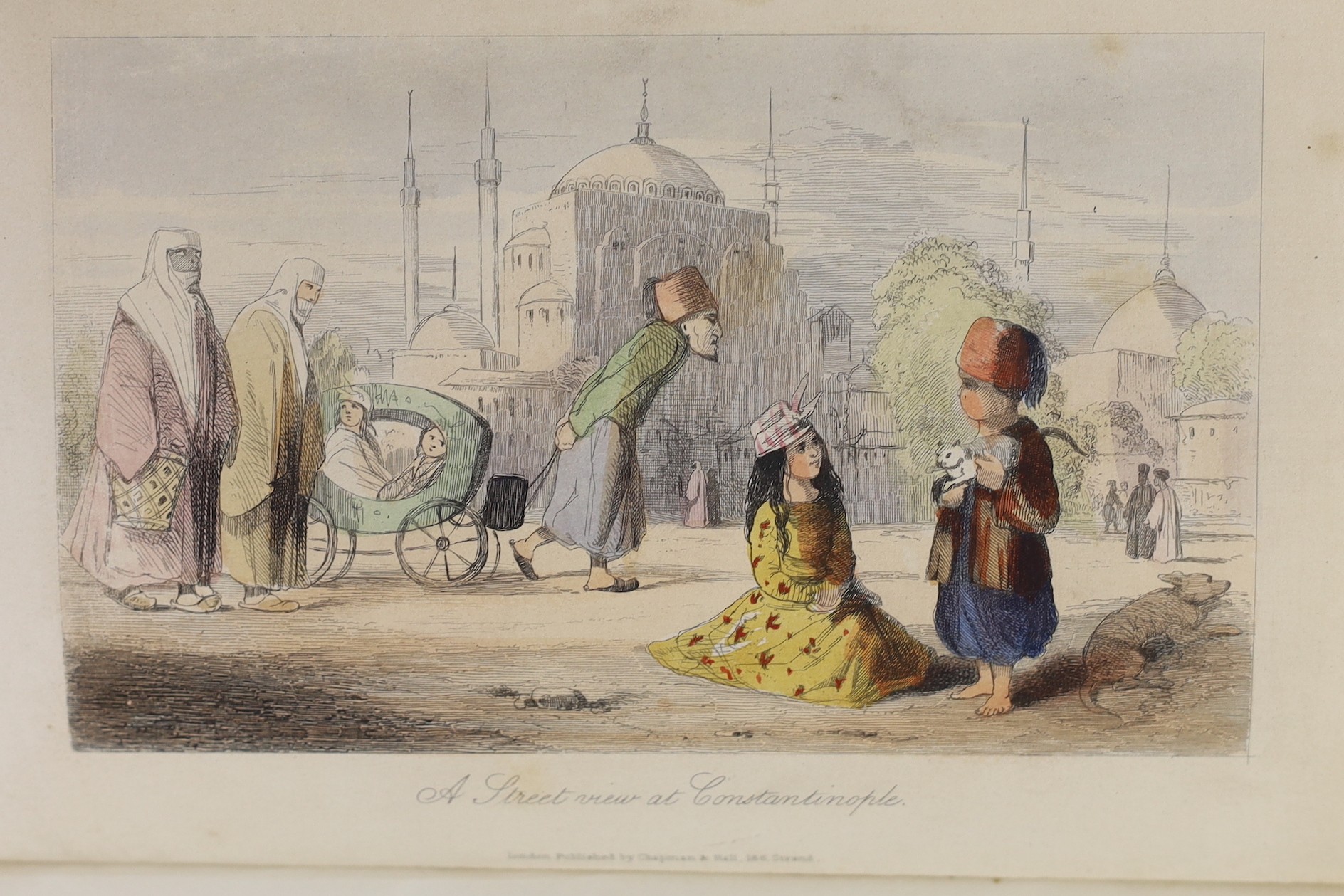 (Thackeray, William Makepeace) Notes of a Journey from Cornhill to Grand Cairo.... By Mr. M. A. Titmarsh. First Edition. coloured lithographed frontis., text illus. and decorations; later 19th century gilt-ruled green ha